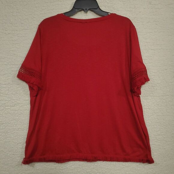 Est. 1946 Women's Size XL Red Short Sleeve Sweater with Lace & Fringe - Picture 3 of 13